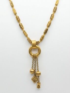 Vintage Gold-Tone Spiral Bead Charm Necklace Statement Piece
